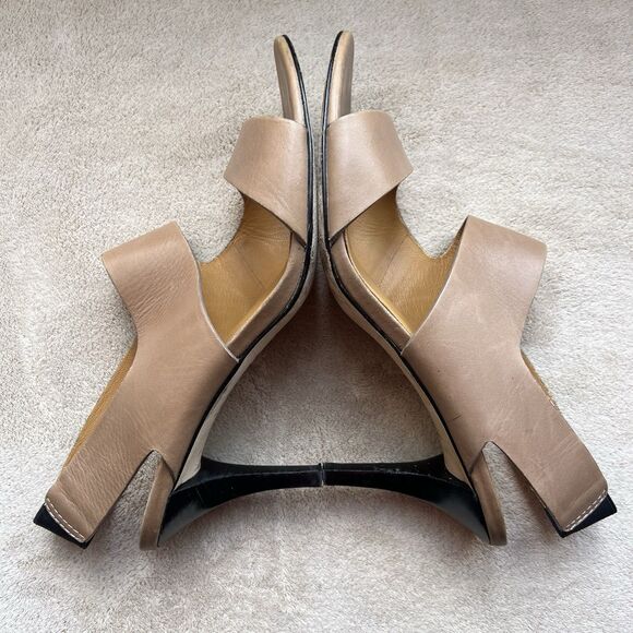 Michael Kors Tan Leather Sling Back Heeled Sandals Women’s 8.5 M Designer - Picture 4 of 16